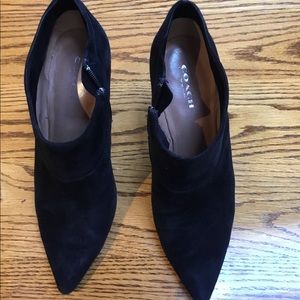 Coach black suede wedge booties